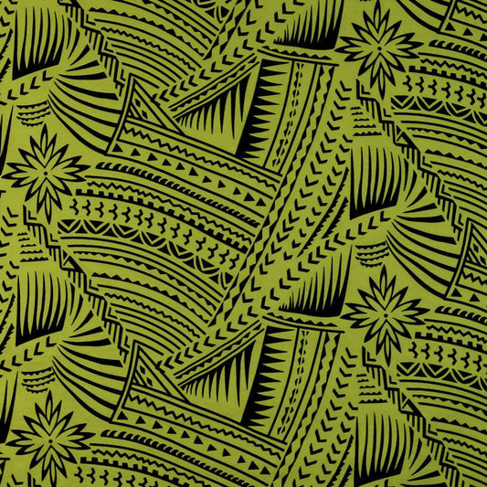 Traditional Polynesian Tattoo w/ Flower Flocking Fabric| Islands Fabric