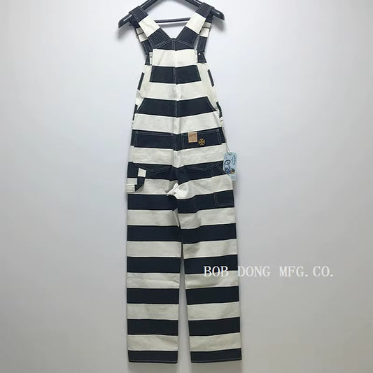 BOB DONG Prisoner Striped Overalls Vintage Men'S Motorcycle Biker Racing Pants