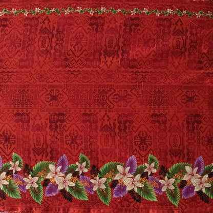 Tropical Flowers and Leaves Double Border Peachskin Fabric | Islands Fabric