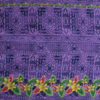 Tropical Flowers and Leaves Double Border Peachskin Fabric | Islands Fabric