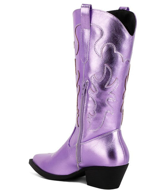 Metallic Faux Leather Western Boots