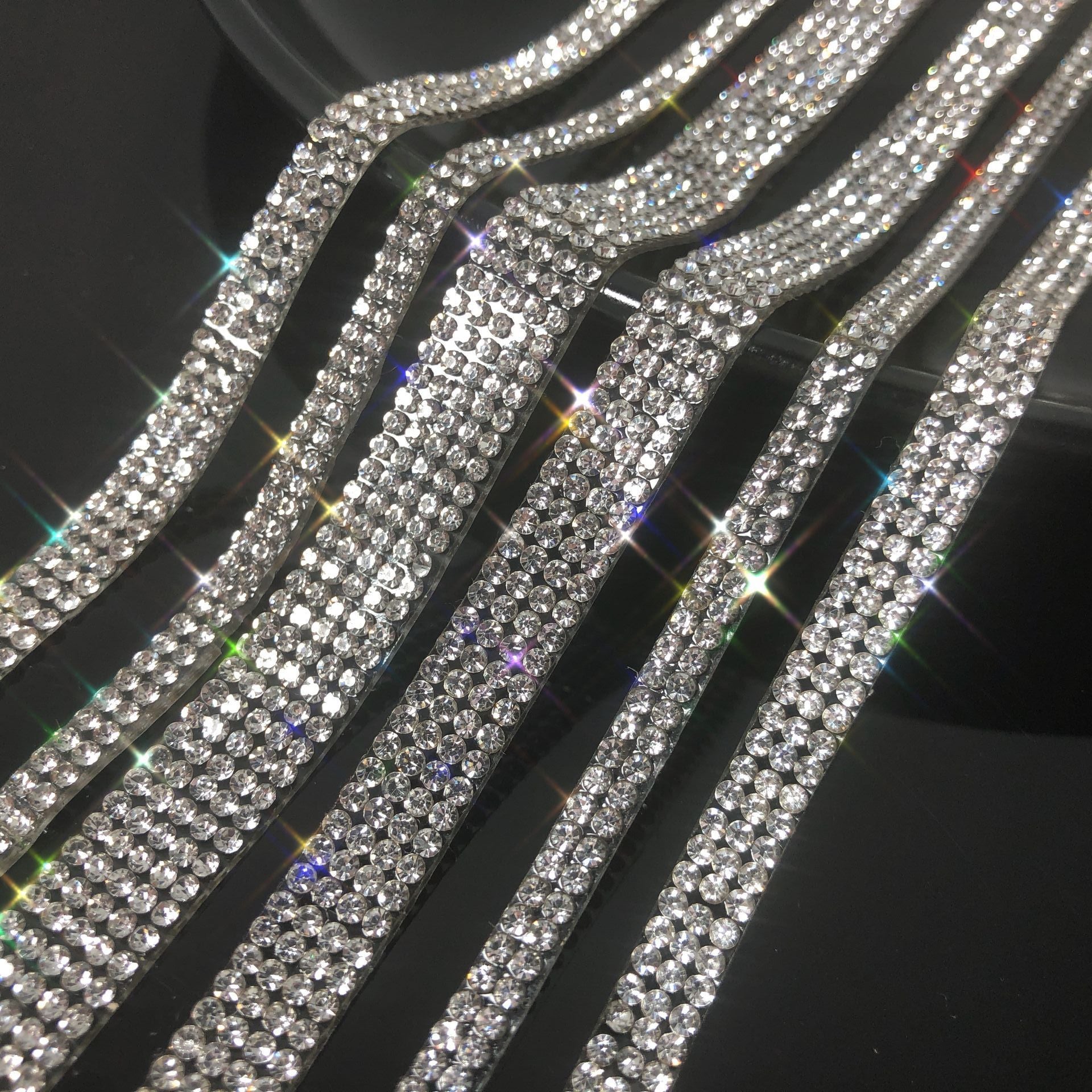 Rhinestone Waistband Decorative Strip with Hot Melt Adhesive - 0.4cm to 1.5cm Widths for DIY Crafting