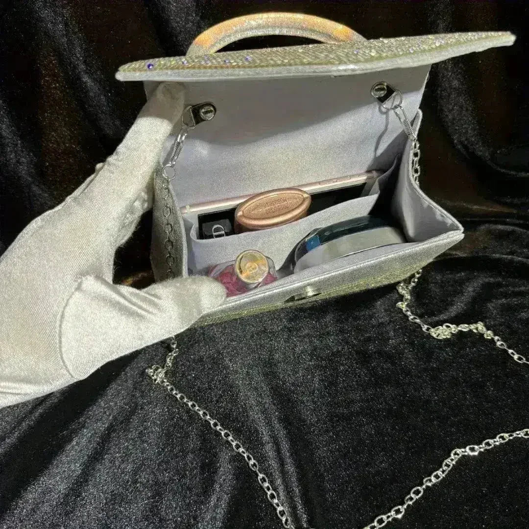 Rhinestone Evening Clutch - Convertible Silver Purse | Femstylo