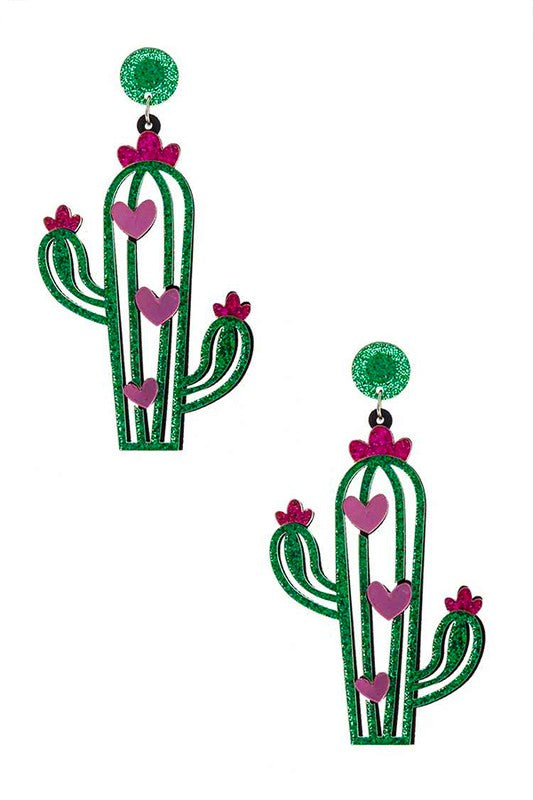 Glitter Cactus Statement Earrings