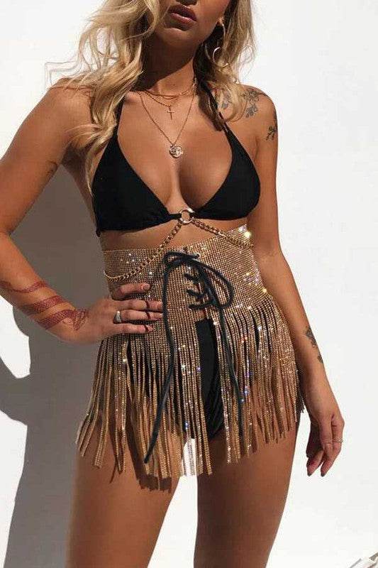 Rhinestone Fringe Statement Belt