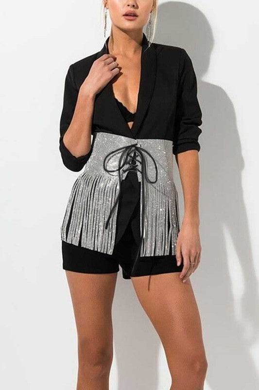 Rhinestone Fringe Statement Belt