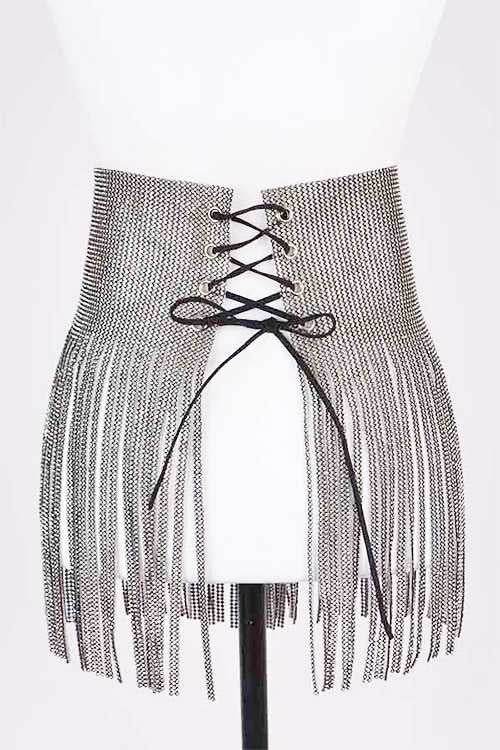 Rhinestone Fringe Statement Belt