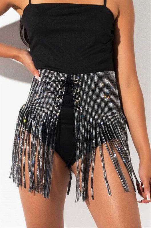 Rhinestone Fringe Statement Belt