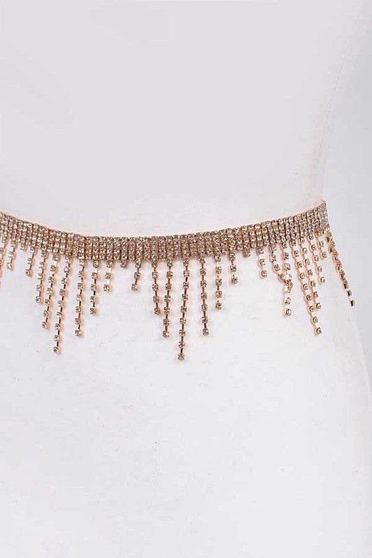 Rhinestone Fringe Chain Belt