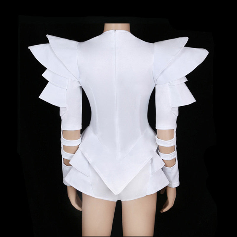 White Rhinestone Bodysuit Female Jazz DJ Dance Costumes