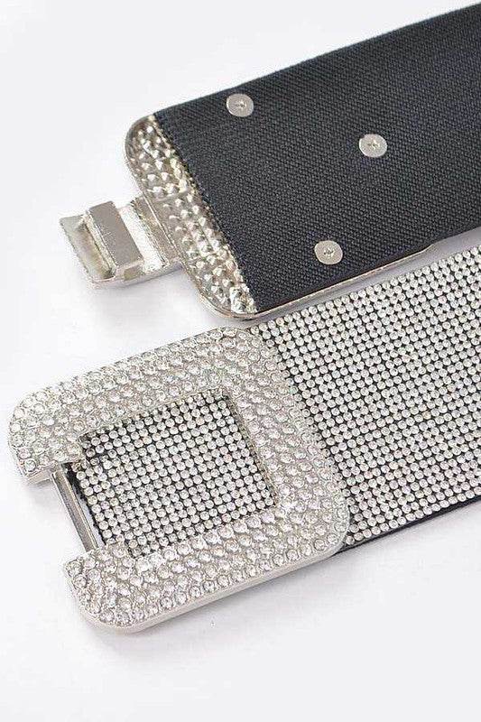 Crystal Buckle Rhinestone Elastic Belt