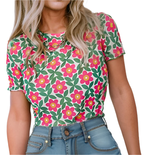 Retro Style Floral Print Tee