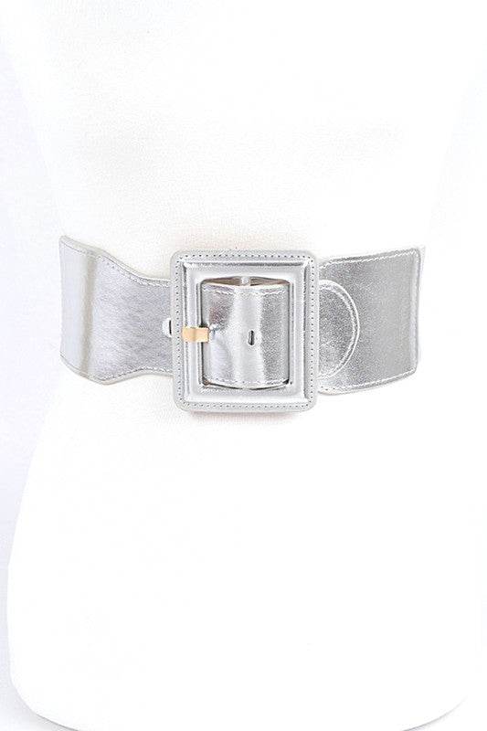 Metallic Faux Leather Elastic Fashion Wide Belt