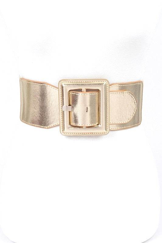 Metallic Faux Leather Elastic Fashion Wide Belt