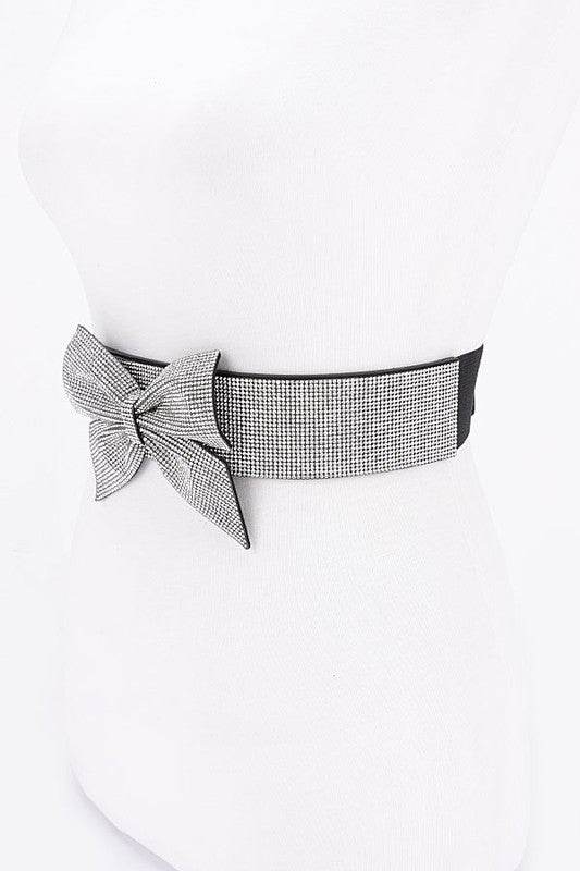 Rhinestone Bow Tie Elastic Fashion Belt