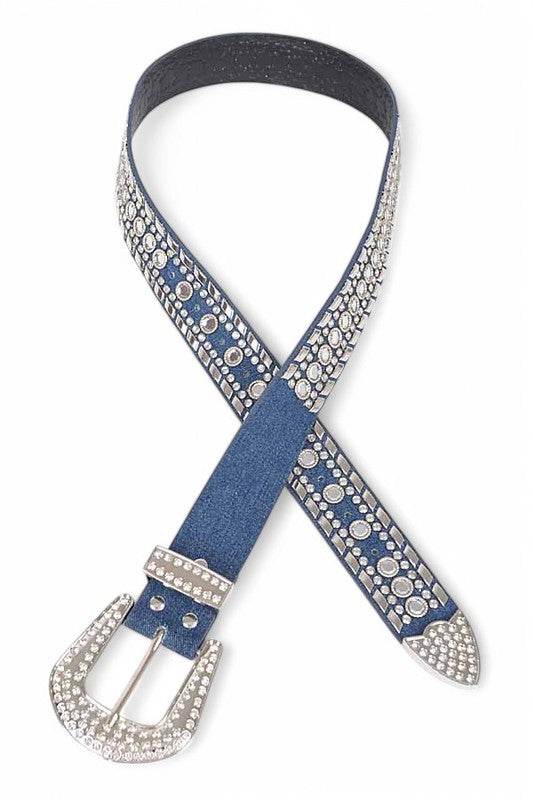 Mix Stud Rhinestone Denim Western Belt