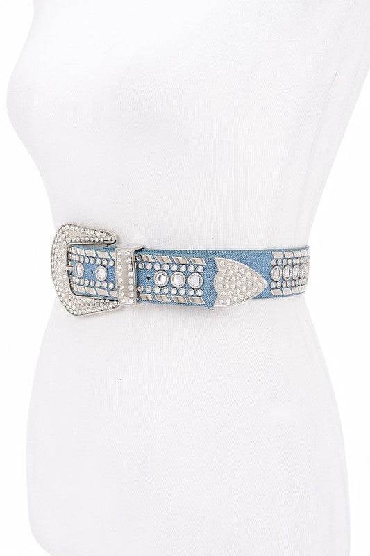 Mix Stud Rhinestone Denim Western Belt