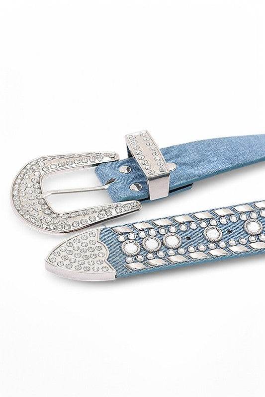Mix Stud Rhinestone Denim Western Belt