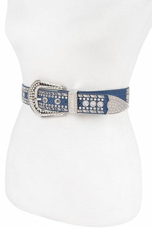Mix Stud Rhinestone Denim Western Belt