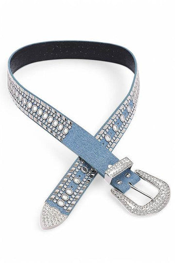Mix Stud Rhinestone Denim Western Belt
