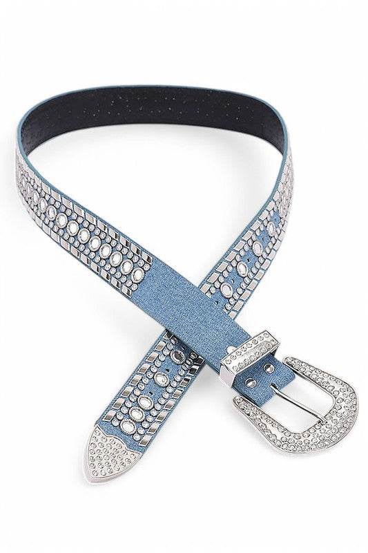 Mix Stud Rhinestone Denim Western Belt