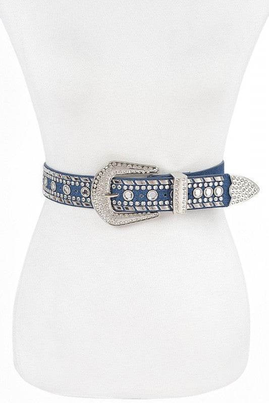 Mix Stud Rhinestone Denim Western Belt