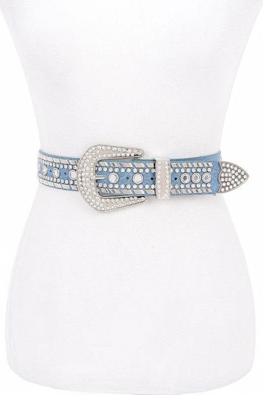 Mix Stud Rhinestone Denim Western Belt