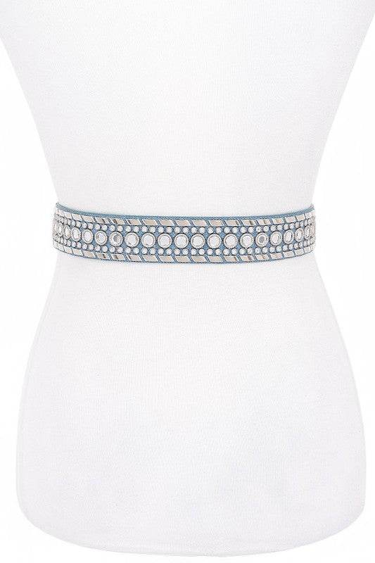 Mix Stud Rhinestone Denim Western Belt