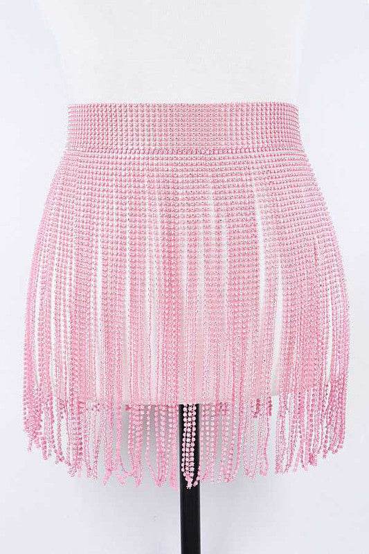 Rhinestone Slash Fringe Belt