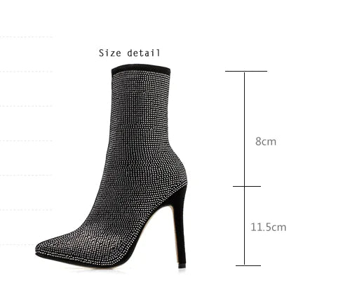 Rhinestone High Heel Boots with Pointed Toe