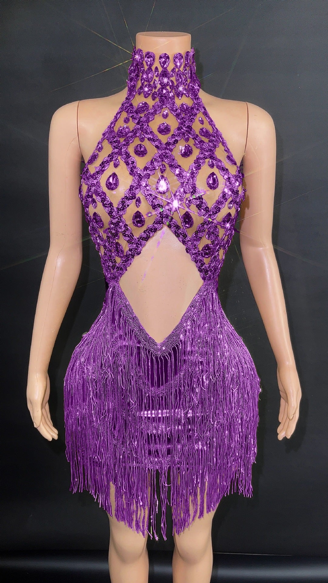 Women's Sequined Tassel Full Diamond Halter Dress