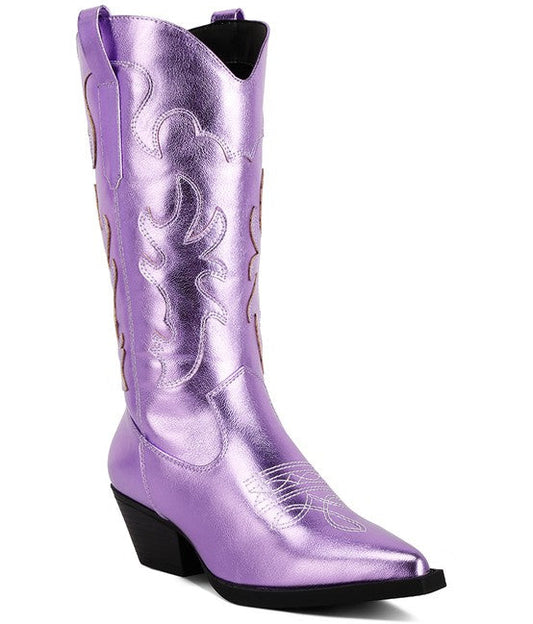 Metallic Faux Leather Western Boots