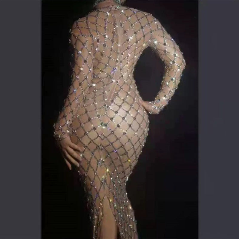 Showgirl Style AB V-Neck Glamour Maxi Dress