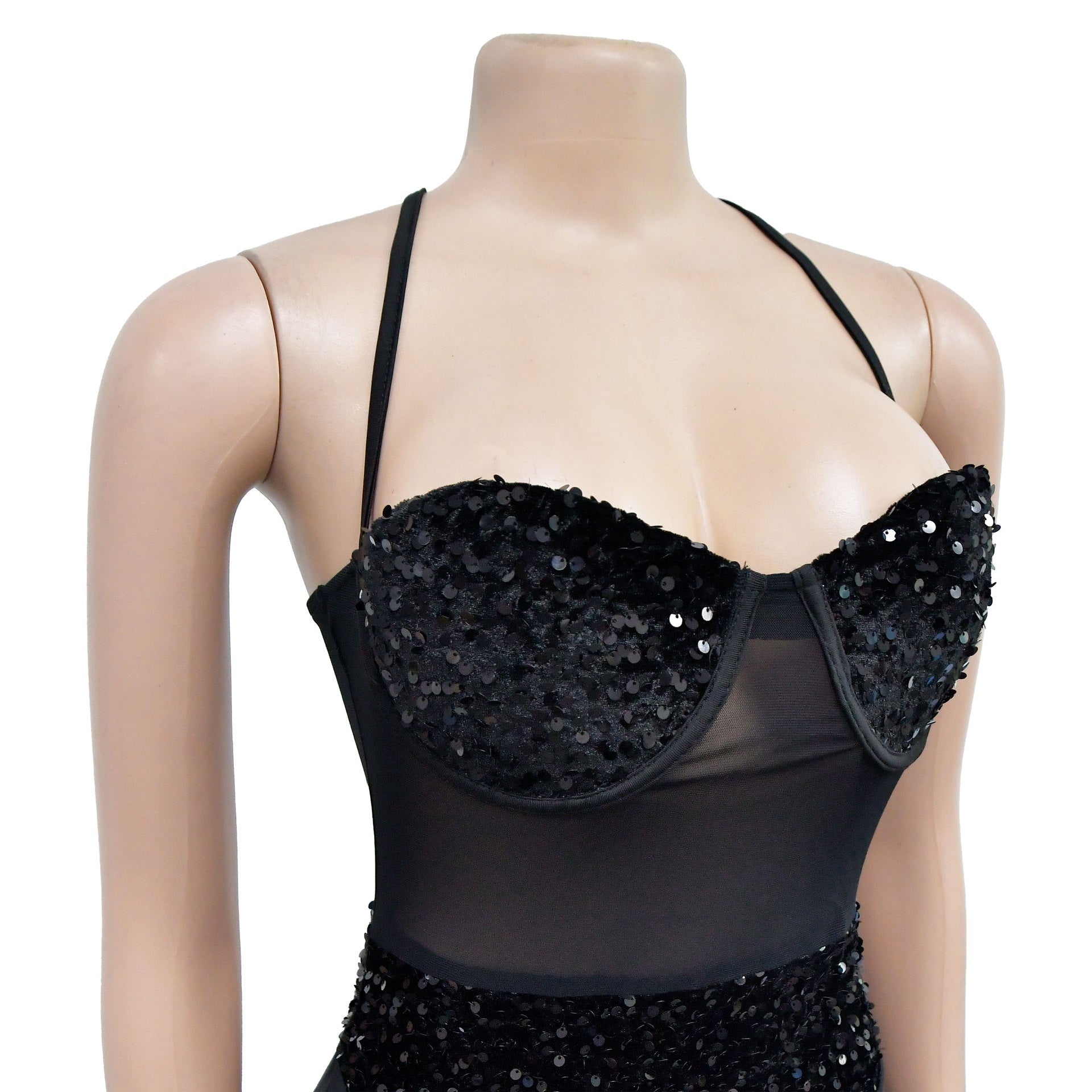 Pure Color Tube-top See-through Beaded Dress