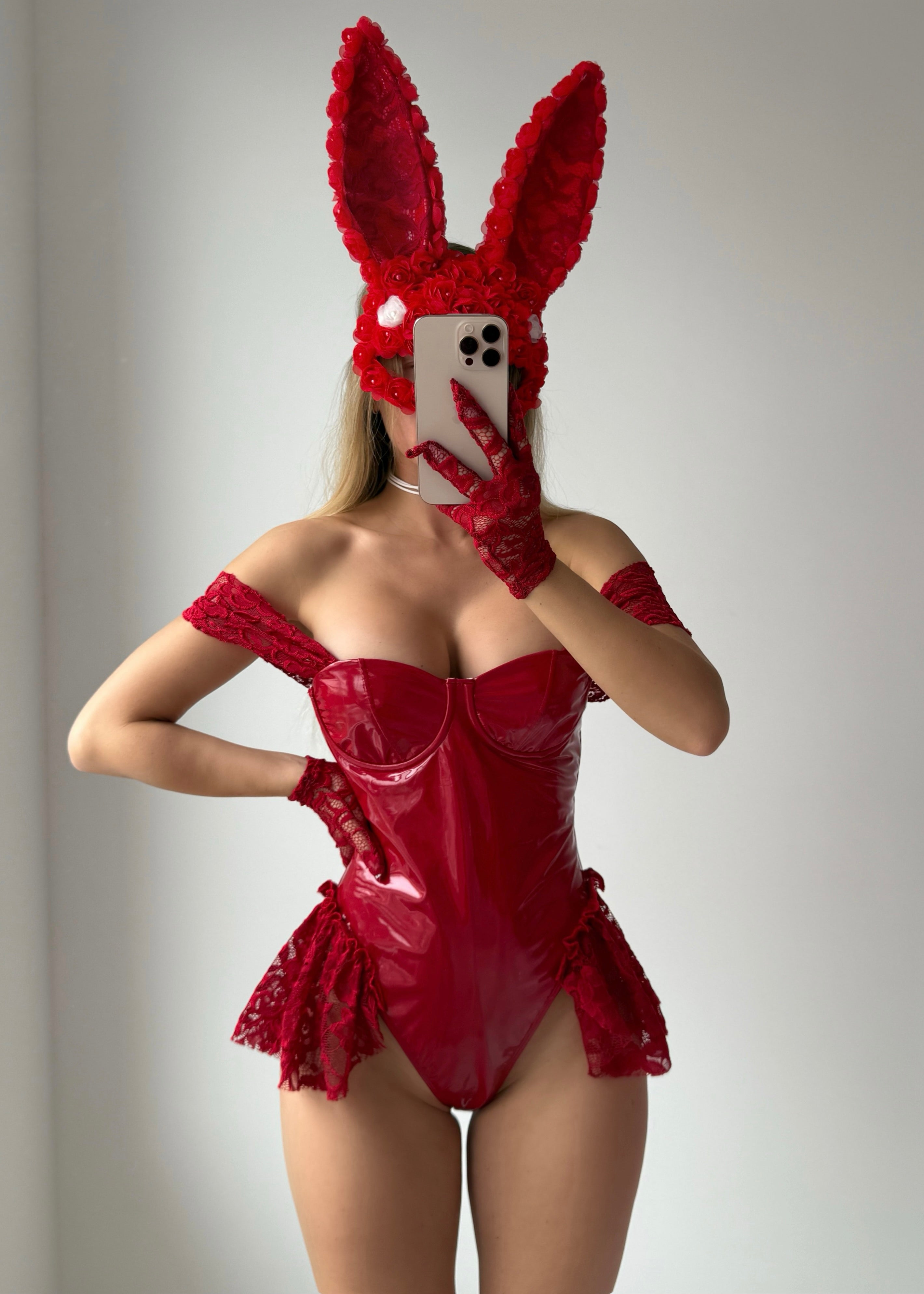 MIDNIGHT RED LACE BUNNY HALLOWEEN COSTUME