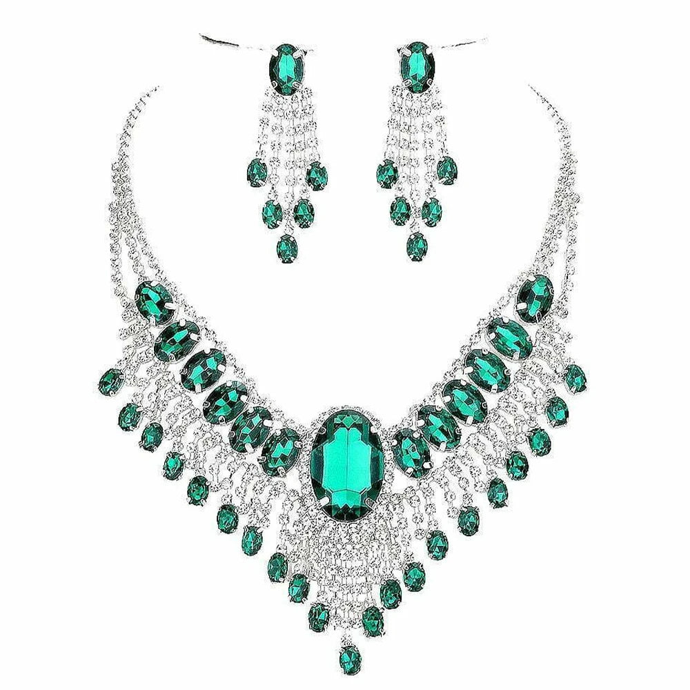 Rhinestone Water Drop Necklace Set