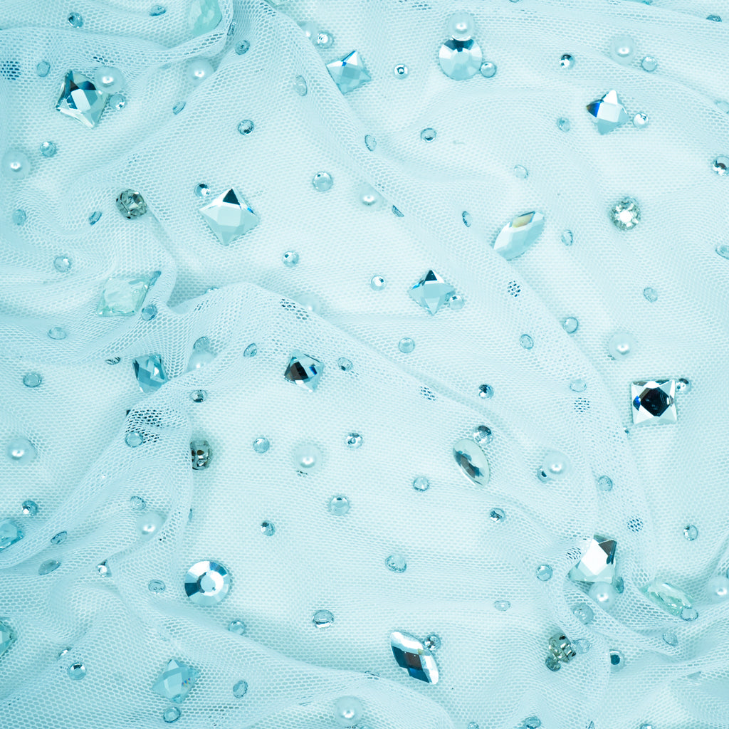 Brilliance Beaded with Rhinestone Stretch Mesh Fabric | Blue Moon Fabrics