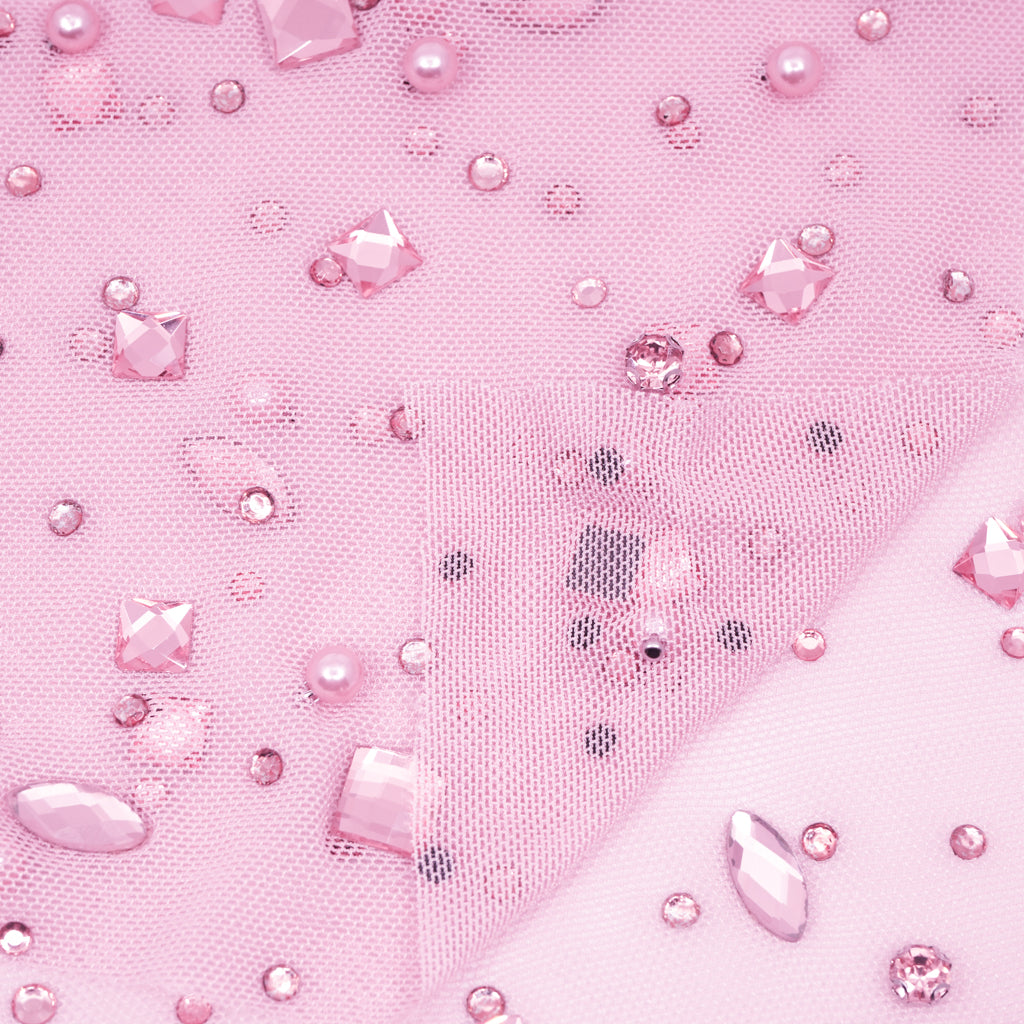 Brilliance Beaded with Rhinestone Stretch Mesh Fabric | Blue Moon Fabrics