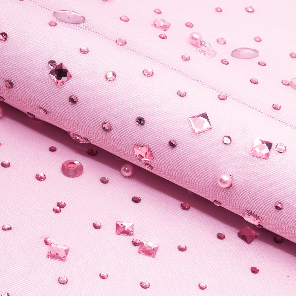 Brilliance Beaded with Rhinestone Stretch Mesh Fabric | Blue Moon Fabrics