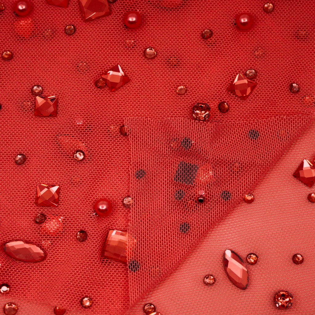 Brilliance Beaded with Rhinestone Stretch Mesh Fabric | Blue Moon Fabrics