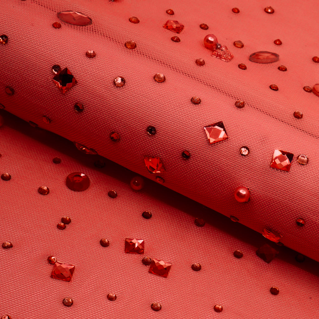 Brilliance Beaded with Rhinestone Stretch Mesh Fabric | Blue Moon Fabrics