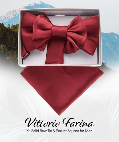 Vittorio Farina Men's XL Solid Satin Bow Tie & Pocket Square in Gift Box