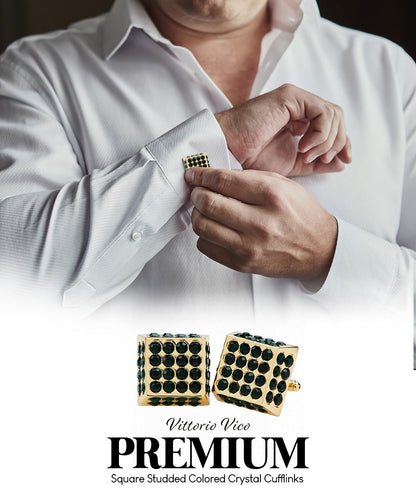 Vittorio Vico Men's Large  Square Studded Colored Crystal Cufflinks: CL76XX Series