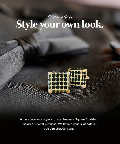 Vittorio Vico Men's Large  Square Studded Colored Crystal Cufflinks: CL76XX Series