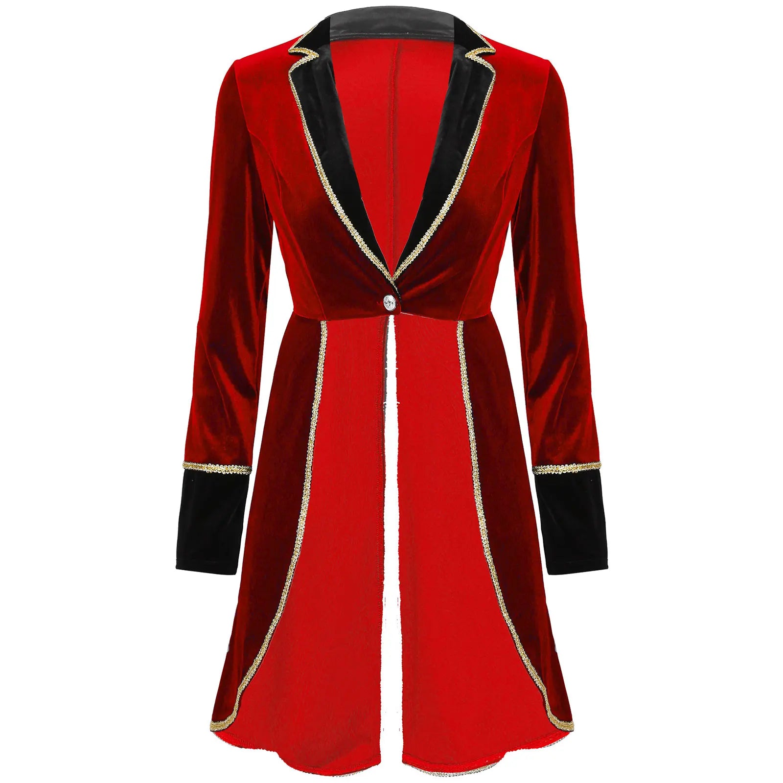 Velvet Circus Ringmaster Gold-Trimmed Swallow-Tail Blazer Coat