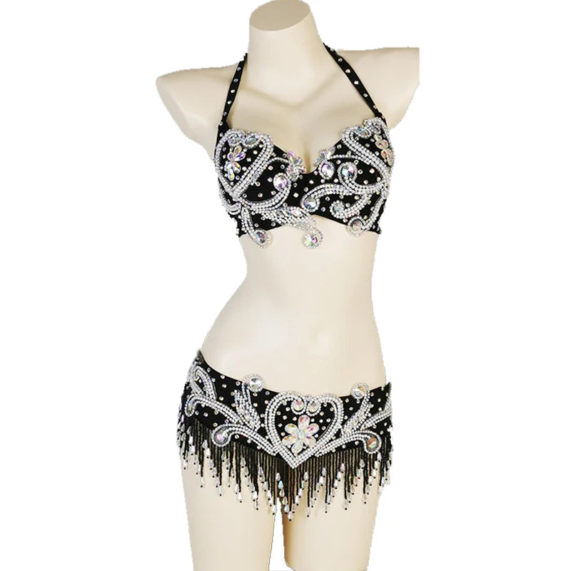 The Stardust Oasis Sirena – Deluxe Crystal & Beaded Belly Dance Bra & Belt 2-Piece Costume Set