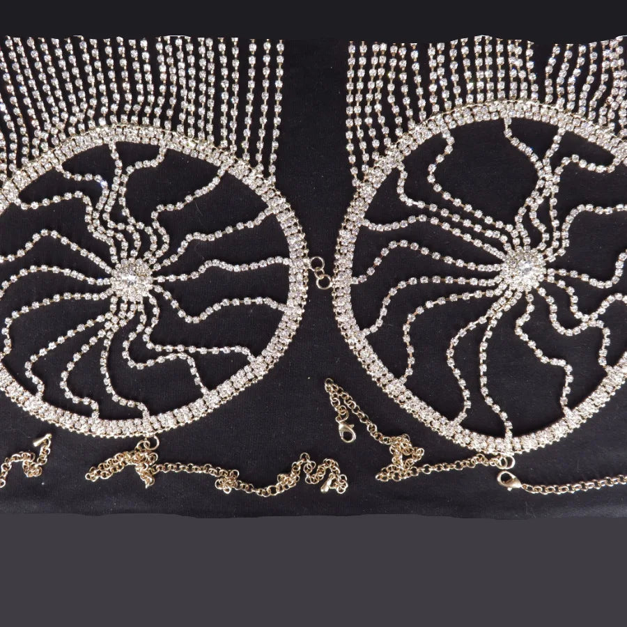 Dazzling Three-Point Thong Bra & Belly Chain Bikini Body Jewelry Set
