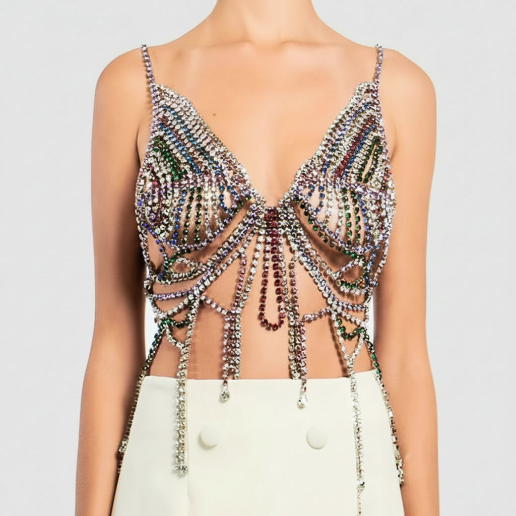 Dazzling Crystal Tassel Chest Chain & Bikini Bra Body Jewelry