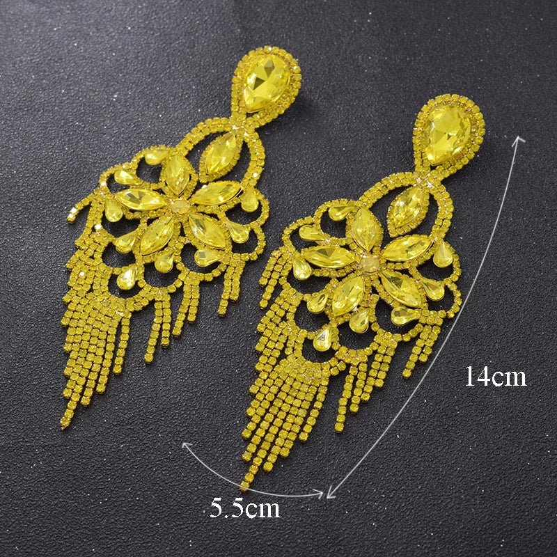 Sparkly Glass Crystal Statement Drop Earrings Stage Performance Jewelry