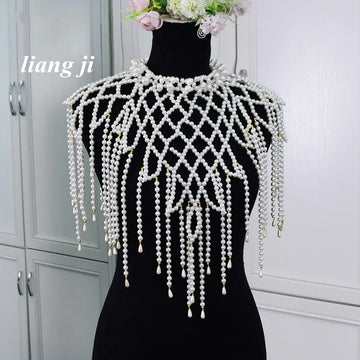White Simulated Pearl Chest Wrap Chain